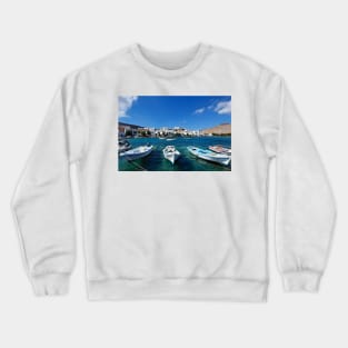 The small harbor in the fishing village Panormos in Tinos island, Greece Crewneck Sweatshirt